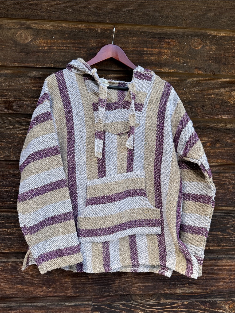 Striped Baja Hoodie in Cream, Beige & Purple
